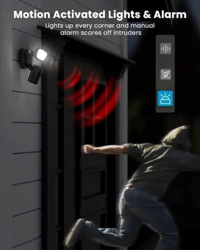 Alt view image 2 of 6 - ieGeek Floodlight Camera Outdoor, 2K Wired Home Smart Security Cameras, 2.4G WiFi Flood Light Camera with Motion Sensor, Wiring 2600 Lumens Cam, Color Night Vision,Siren,2 Way Audio, Works with Alexa