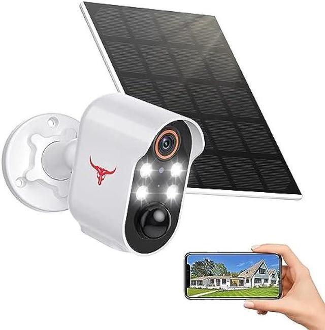 Solar Wireless Outdoor Security Camera, WiFi Solar Rechargeable Battery  Power IP Surveillance Home Cameras, 1080P, Human Motion Detection, Night