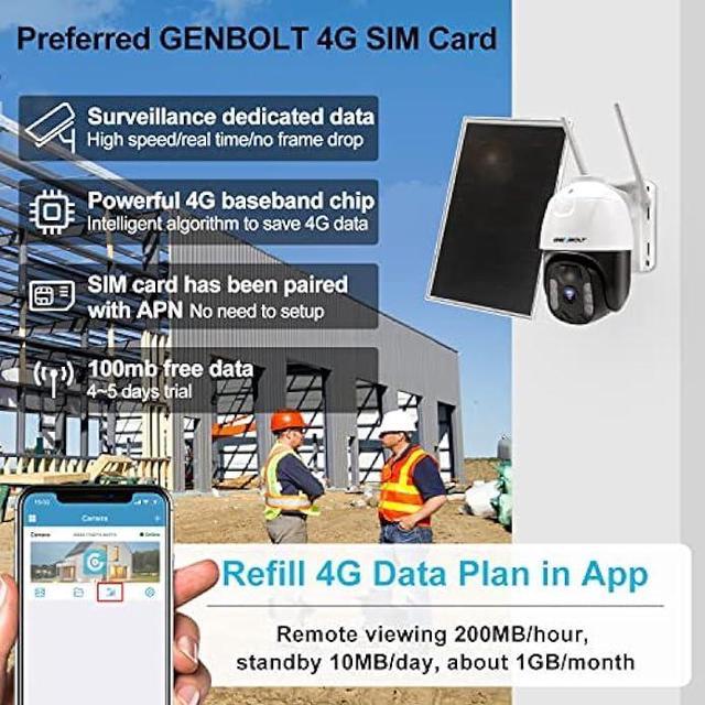 3G/4G LTE Cámara Vigilancia Exterior Solar con SIM, GENBOLT Cámara