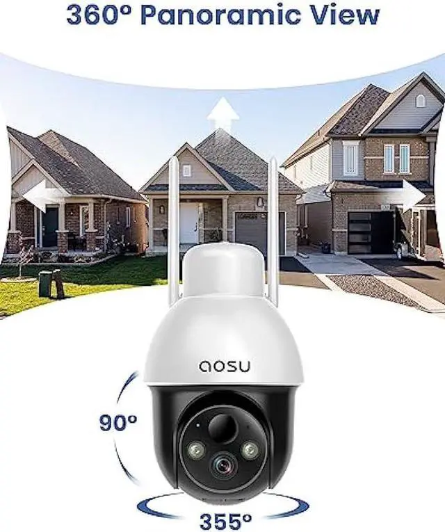 Alt view image 2 of 5 - AOSU Solar Security Camera Wireless Outdoor with Panoramic PTZ, Human Auto Tracking, 2K Night Vision, Light and Sound Alarm, 2-Way Audio, Compatible with Alexa/Google Assistant for Home Surveillance