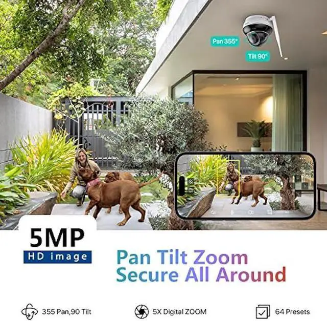 Alt view image 2 of 7 - SV3C PTZ Security Camera Outdoor WiFi Dome Camera Indoor 5MP with Auto Tracking Infrared Night Vision 2-Way Audio Motion Detection Wireless IP Cam, RTSP, FTP, SD Card Record, Remotely, 2.4/5 GHz WiFi