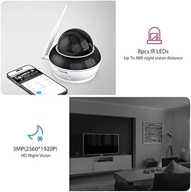 Alt view image 4 of 7 - SV3C PTZ Security Camera Outdoor WiFi Dome Camera Indoor 5MP with Auto Tracking Infrared Night Vision 2-Way Audio Motion Detection Wireless IP Cam, RTSP, FTP, SD Card Record, Remotely, 2.4/5 GHz WiFi