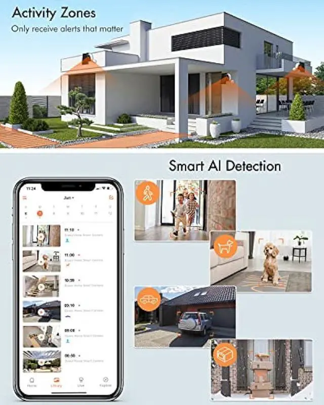 Alt view image 2 of 6 - Dzees Solar Powered Security Cameras Wireless Outdoor WiFi, 1080P Color Night Vision Outdoor Camera, Wireless Home Security Cameras System with Solar Panel, Spotlight/Alarm, AI Detection, 2-Way Talk