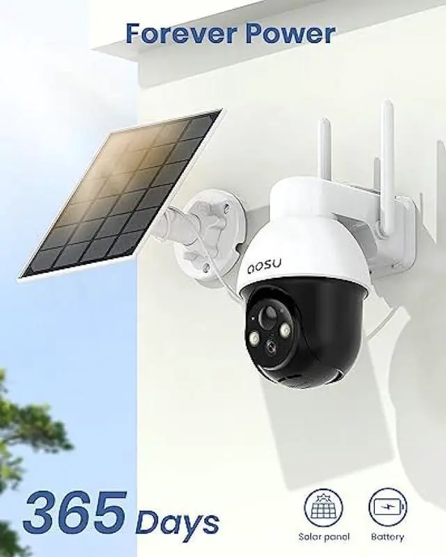 Alt view image 3 of 5 - AOSU Solar Security Camera Wireless Outdoor with Panoramic PTZ, Human Auto Tracking, 2K Night Vision, Light and Sound Alarm, 2-Way Audio, Compatible with Alexa/Google Assistant for Home Surveillance