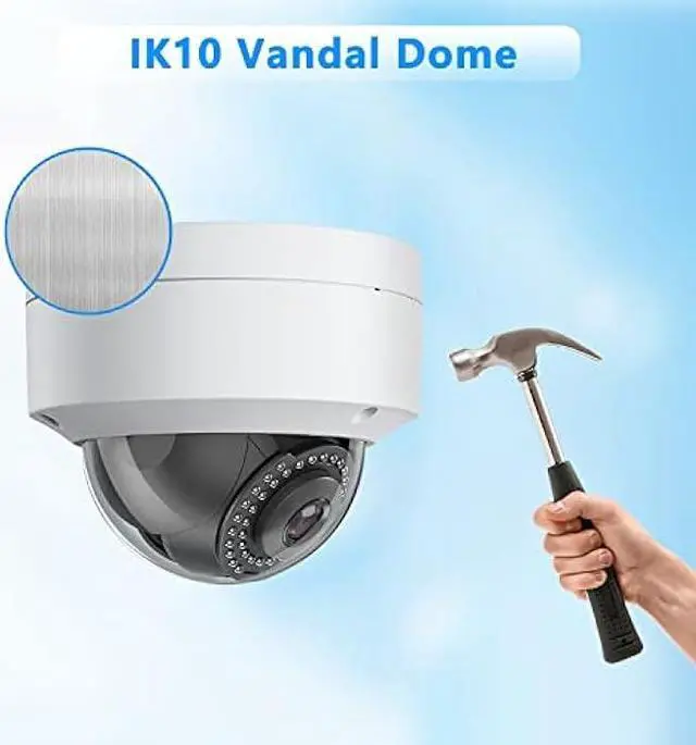 Alt view image 4 of 6 - 6MP PoE IP Vandal Dome Security Camera Outdoor, 2.8mm Wide Angle, H.265, IP67 IK10, Built-in Microphone Audio, Human Vehicle Detection, Compatible with Hikvision Uniview NVR & Blue Iris