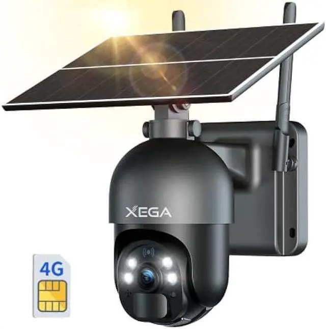 Main image of Xega 4G LTE Cellular Security Camera Outdoor Solar Camera Wireless, 2K HD Color Night Vision PTZ 360° View, Smart PIR Motion Detection, 2-Way Talk, No WiFi, SIM Card Included, IP66 - US Version