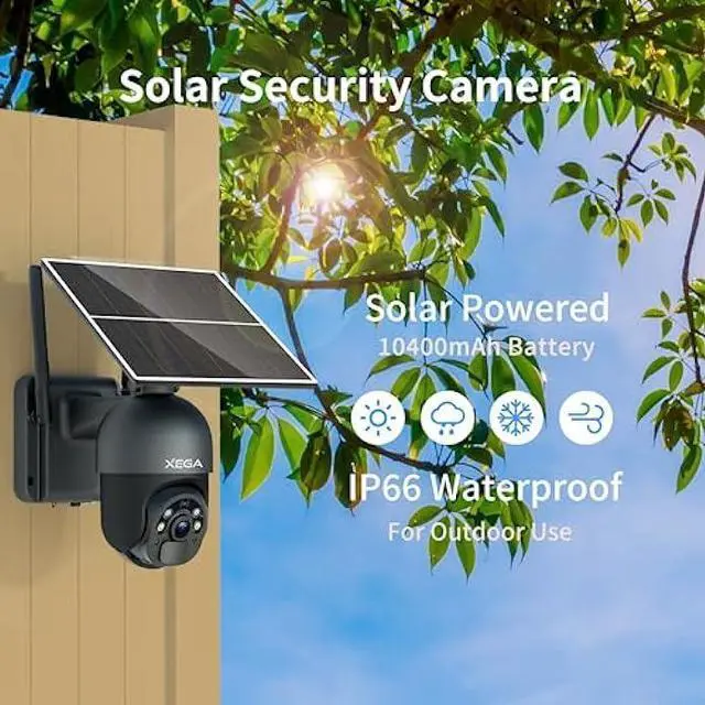 Alt view image 3 of 6 - Xega 4G LTE Cellular Security Camera Outdoor Solar Camera Wireless, 2K HD Color Night Vision PTZ 360° View, Smart PIR Motion Detection, 2-Way Talk, No WiFi, SIM Card Included, IP66 - US Version