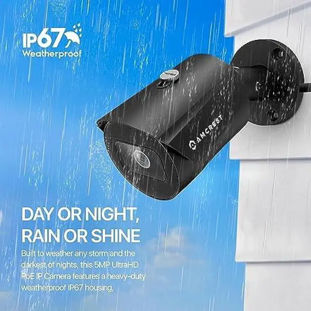 Alt view image 5 of 6 - Amcrest UltraHD 5MP Outdoor POE Camera 2592 x 1944p Bullet IP Security Camera, Outdoor IP67 Waterproof, 103° Viewing Angle, 2.8mm Lens, 98.4ft Night Vision, 5-Megapixel, IP5M-B1186EB-28MM (Black)