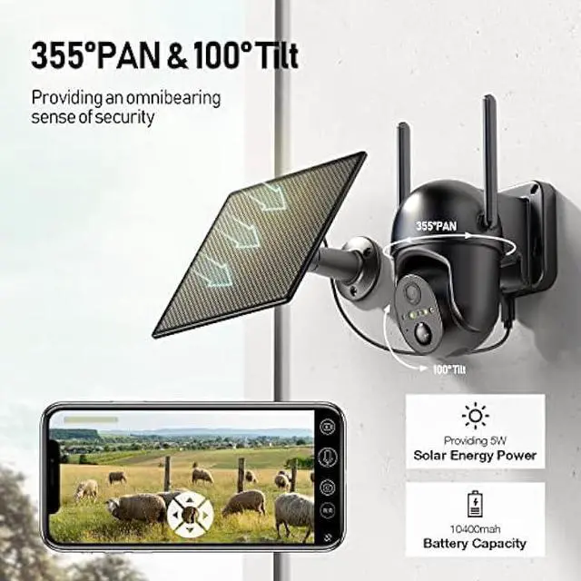 Alt view image 3 of 6 - SEHMUA 4G LTE Cellular Solar Security Camera Wireless Outdoor, No WiFi Solar Powered Camera, 360° Live View, 2K Color Night Vision, PIR Motion Sensor, 2 Way Talk(32G SD&SIM Card Included)