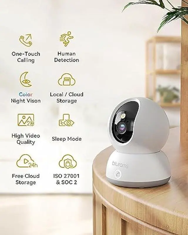 Alt view image 2 of 6 - blurams Pet Camera,2K Security Camera Indoor,Dog Camera with Phone App,Home Camera for Baby with One-Touch Call,Color Night Vision,2-Way Audio,AI Motion Detection(2.4GHz ONLY) (White)
