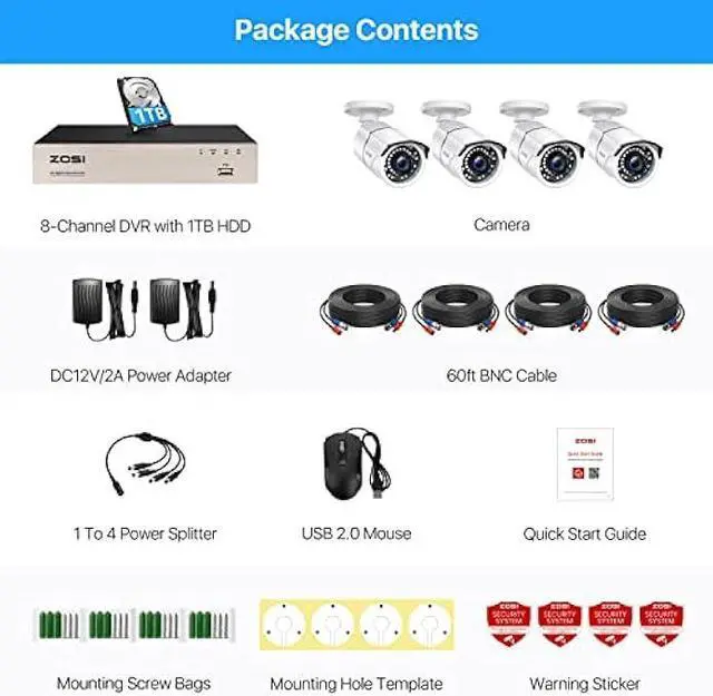 Alt view image 6 of 6 - ZOSI 8CH 3K Lite Home Security Camera System Outdoor with 1TB HDD,AI Human/Vehicle Detection,120ft Night Vision,H.265+ 8 Channel Wired DVR with 4pcs 1080P Weatherproof CCTV Cameras,for 24/7 Recording