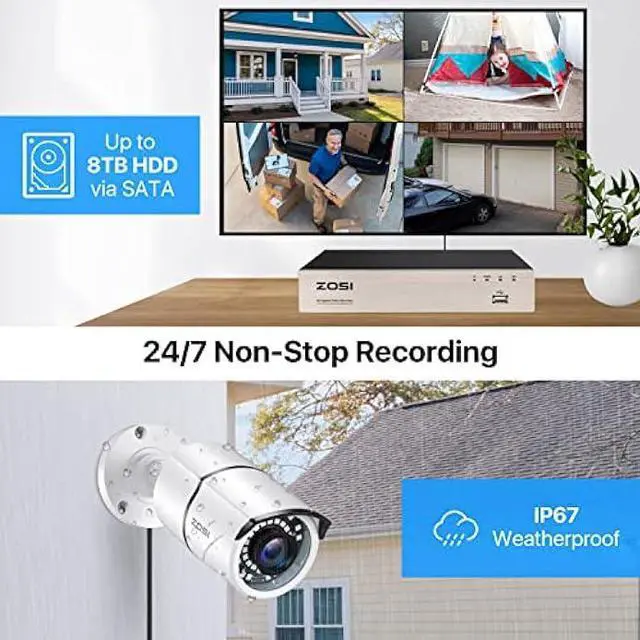 Alt view image 2 of 6 - ZOSI 8CH 3K Lite Home Security Camera System Outdoor with 1TB HDD,AI Human/Vehicle Detection,120ft Night Vision,H.265+ 8 Channel Wired DVR with 4pcs 1080P Weatherproof CCTV Cameras,for 24/7 Recording