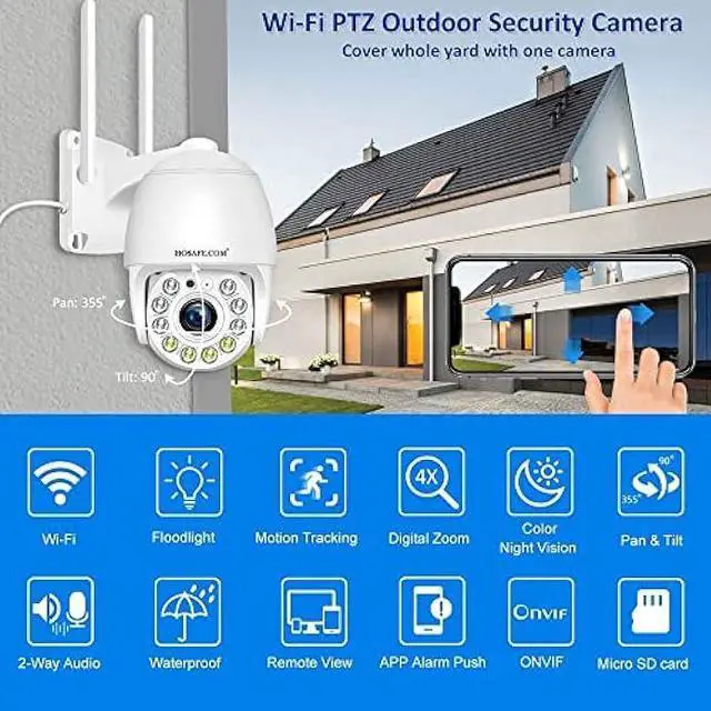 Alt view image 2 of 6 - HOSAFE.COM Cameras for Home Security Outdoor WiFi, Plug-in 24/7 Video Surveillance System, Spotlight Color Night Vision, Human Motion Detection, PTZ Auto Tracking, Two Way Talk, Waterproof