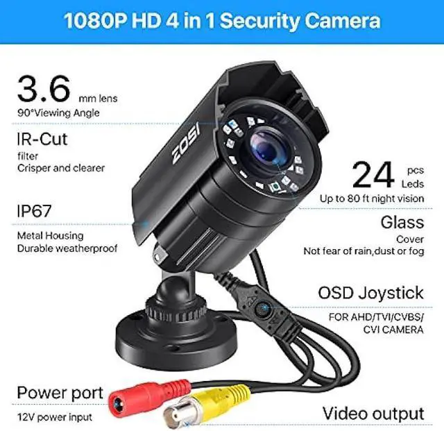 Alt view image 2 of 5 - ZOSI 2.0MP 1080P HD 1920TVL Security Camera Hybrid 4-in-1 TVI/CVI/AHD/960H CVBS CCTV Camera Outdoor Indoor,80ft IR Night Vision,Weatherproof Bullet Camera For analog Surveillance DVR(Black)