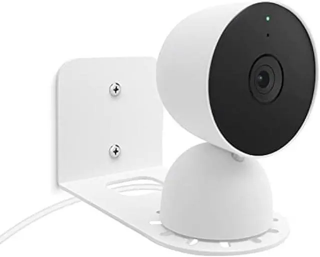 Main image of Metal Wall Mount Holder fits for Google Nest Indoor 2nd Generation Wired Security Cam, Flexible Installation Camera Shelf for Better View Angle Mount on Wall Deck,White