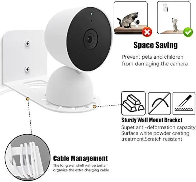 Alt view image 5 of 6 - Metal Wall Mount Holder fits for Google Nest Indoor 2nd Generation Wired Security Cam, Flexible Installation Camera Shelf for Better View Angle Mount on Wall Deck,White
