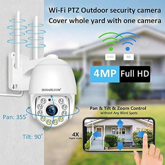 Alt view image 2 of 6 - Security Camera Outdoor 2K 4MP, Hosafe WiFi Home Security System Video Surveillance IP Camera, Floodlight Motion Detection, Pan Tilt Auto Tracking, Two Way Audio, Color Night Vision, Waterproof