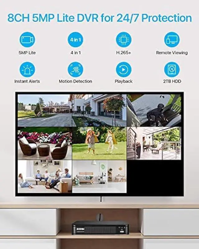 Alt view image 4 of 6 - ZOSI 1080P H.265+ Home Security Camera System, 5MP Lite 8 Channel CCTV DVR Recorder with Hard Drive 2TB and 8 x 1080p Surveillance Bullet Camera Outdoor Indoor with 80ft Night Vision, Motion Alerts