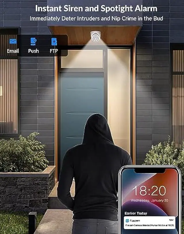 Alt view image 4 of 6 - FOSCAM T8EP IP PoE Camera, 8MP(4K) UltraHD Outdoor/Indoor Security IP Cameras with Two-Way Audio, Dome Surveillance Camera for Home, Color Night Vision, Human/Vehicle Detection, IP66 Waterproof