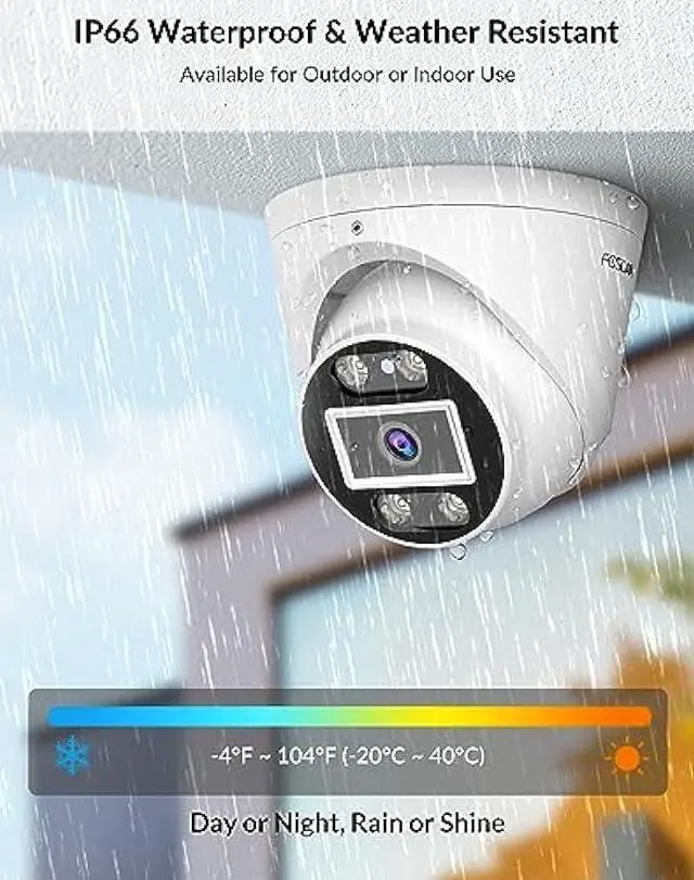 Alt view image 6 of 6 - FOSCAM T8EP IP PoE Camera, 8MP(4K) UltraHD Outdoor/Indoor Security IP Cameras with Two-Way Audio, Dome Surveillance Camera for Home, Color Night Vision, Human/Vehicle Detection, IP66 Waterproof