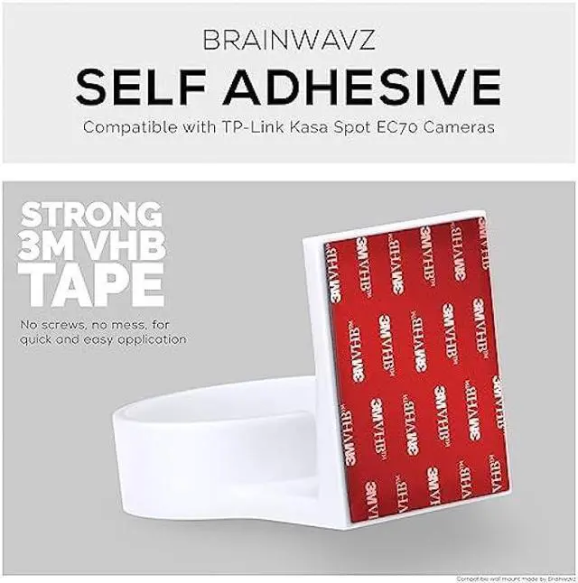 Alt view image 3 of 7 - Wall Mount for Kasa EC70 Spot, Adhesive Holder for TP Link Spot Smart Security Camera, Installs in Minutes, No Mess Hanger Bracket by Brainwavz (White)