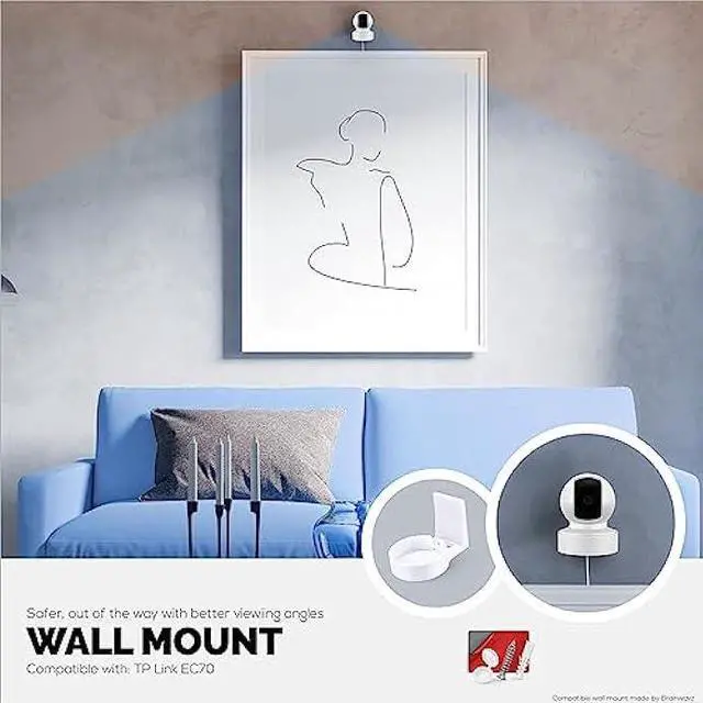 Alt view image 4 of 7 - Wall Mount for Kasa EC70 Spot, Adhesive Holder for TP Link Spot Smart Security Camera, Installs in Minutes, No Mess Hanger Bracket by Brainwavz (White)