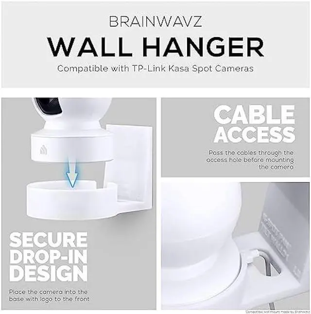 Alt view image 5 of 7 - Wall Mount for Kasa EC70 Spot, Adhesive Holder for TP Link Spot Smart Security Camera, Installs in Minutes, No Mess Hanger Bracket by Brainwavz (White)