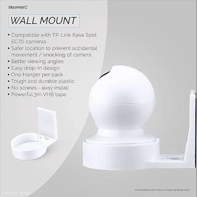 Alt view image 6 of 7 - Wall Mount for Kasa EC70 Spot, Adhesive Holder for TP Link Spot Smart Security Camera, Installs in Minutes, No Mess Hanger Bracket by Brainwavz (White)