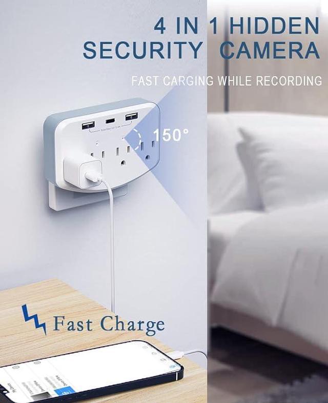 Alt view image 4 of 5 - Phouqtem Hidden Camera WiFi Spy Camera Hidden Cameras Wall Charger Nanny Cam with USB Fast Charger Outlet HD 1080P Wireless for Home Security Secret Camera Charging Port with Video