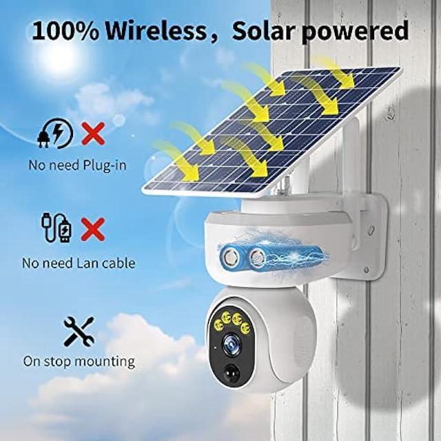 Luovisee 2pack Wireless Solar Outdoor Home Security WiFi Camera PTZ Full  Color Night Vision with Audio,PIR Motion Detection Alarm,64G SD Card,