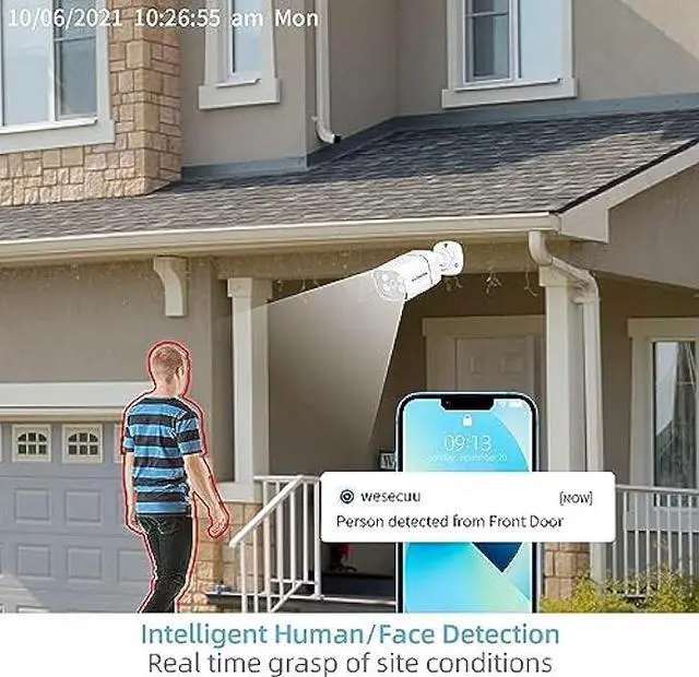 Alt view image 2 of 7 - WESECUU Poe Security Camera, IP Camera, CCTV Camera, Surveillance Camera, Poe Camera Only Match POE Security Camera System with Motion Sensor, Phone app, Floodlight, Audio, Outdoor, Indoor