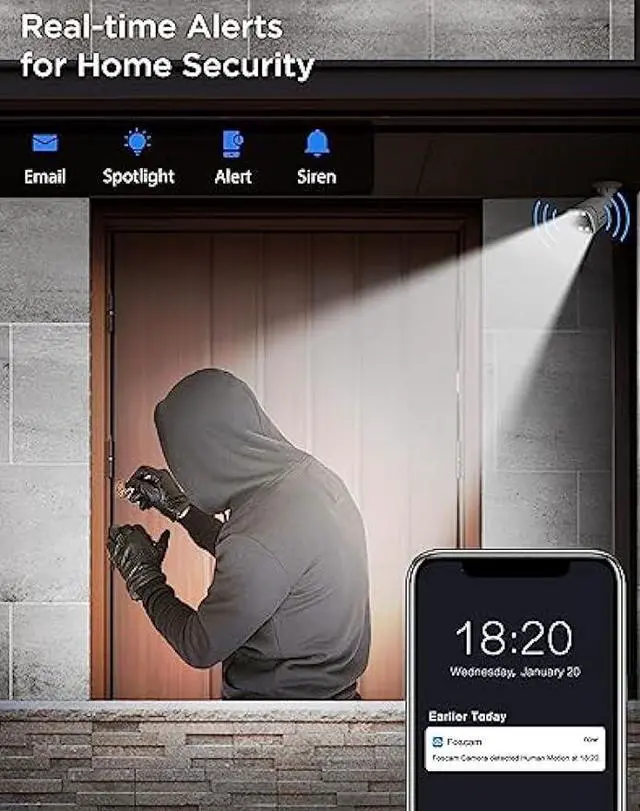 Alt view image 5 of 6 - FOSCAM 4K IP PoE Security Camera Outdoor, V8EP 8MP Home Security Surveillance Camera with AI Human Vehicle Detection,66ft Color Night Vision, Siren Alert,2-Way Talk,110° Wide FOV,IP66