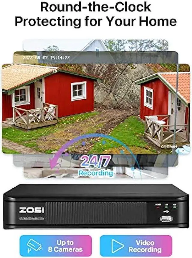 Alt view image 5 of 6 - ZOSI H.265+ Full 1080p Home Security Camera System Outdoor Indoor, 5MP-Lite CCTV DVR 8 Channel with Hard Drive 1TB and 4 x 1080p Weatherproof Surveillance Camera with 80ft Night Vision, Motion Alerts
