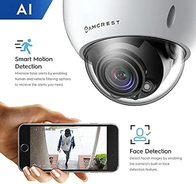 Alt view image 5 of 6 - Amcrest 4K Optical Zoom AI IP Camera, Varifocal 8MP Outdoor IP POE Camera Dome, Face Detection, Human & Vehicle Detection, 2.7mm~13.5mm Lens, IP67, 5X Optical Zoom, (IP8M-VD2893EW-AI)