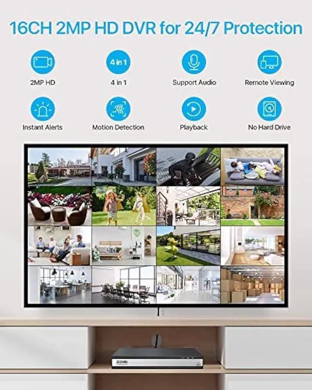 Alt view image 2 of 6 - ZOSI H.265+ 1080P FHD 16 Channel DVR for Home Security Camera System, Hybrid 4-in-1(Analog/AHD/TVI/CVI) Surveillance CCTV DVR Recorder, Motion Detection, Remote Access, Email Alarm, No Hard Drive