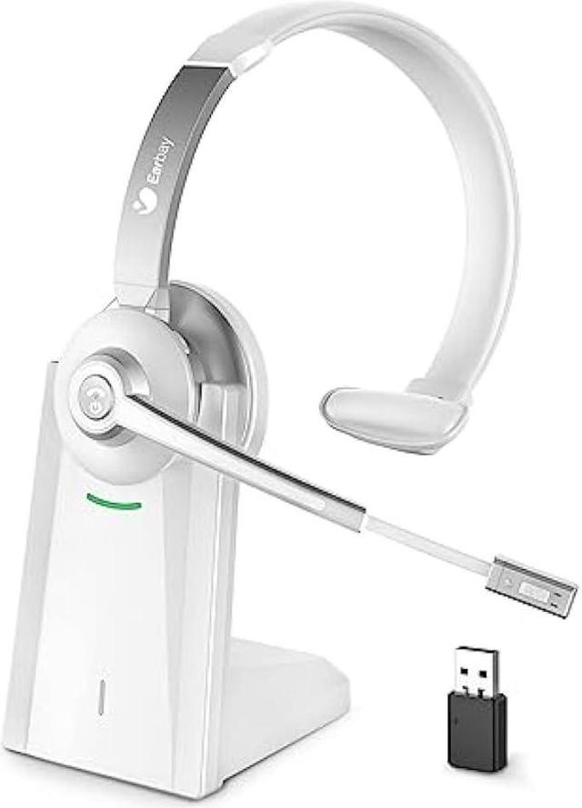 Earbay Bluetooth Headset, Wireless Headset with Noise Canceling Mic &USB  Dongle, Computer Headset for Work with Charging Base, Wireless Headphones 