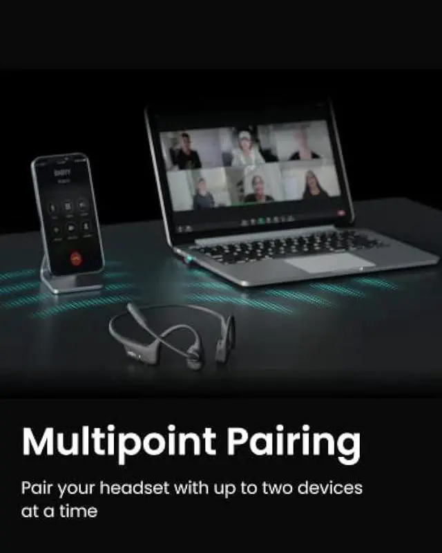 Alt view image 6 of 6 - SHOKZ OpenComm2 UC - Bone Conduction Bluetooth Stereo Computer Headset with Boom Mic - USB-A Compatible with PC and Mac - Zoom Certified - with Bookmark