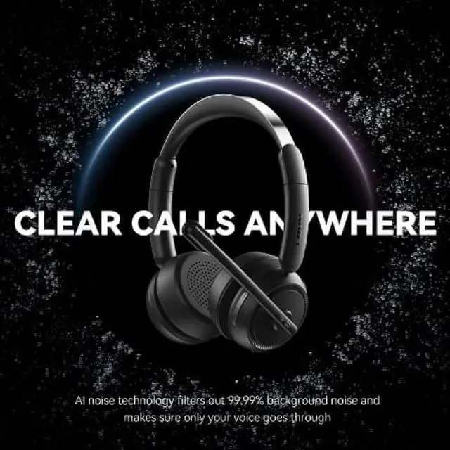 Alt view image 2 of 6 - LEVN Wireless Headset, Bluetooth Headset with Noise Canceling Microphone & Charging Base, 65 Hrs Working Time 2.4G Wireless Headset with Microphone for PC/Laptop/Computer/Remote Work/Call Center/Zoom