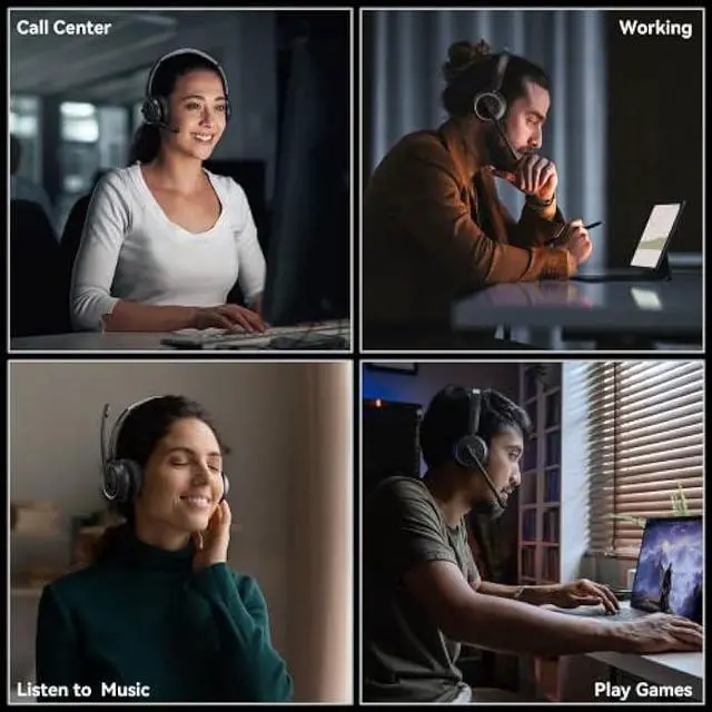 Alt view image 6 of 6 - LEVN Wireless Headset, Bluetooth Headset with Noise Canceling Microphone & Charging Base, 65 Hrs Working Time 2.4G Wireless Headset with Microphone for PC/Laptop/Computer/Remote Work/Call Center/Zoom