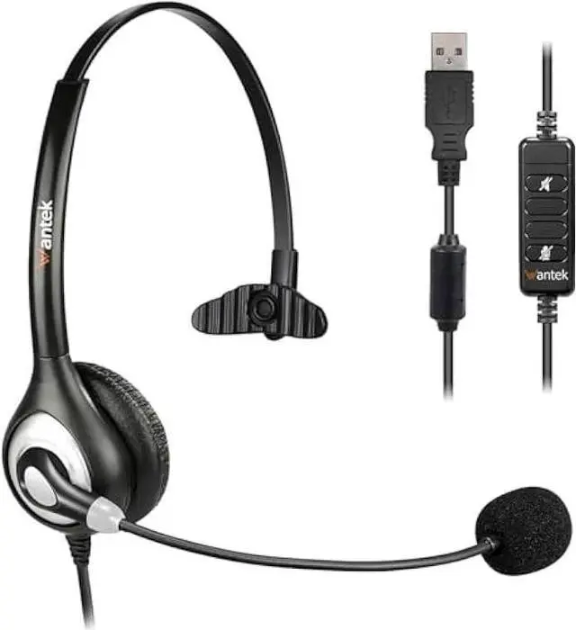 Main image of USB Headset with Microphone Noise Cancelling & Audio Controls, Computer Headphones for PC Laptop, Business, Home Office, Call Center, Skype, Zoom, Webinar, Clear Chat, Super Light,Single