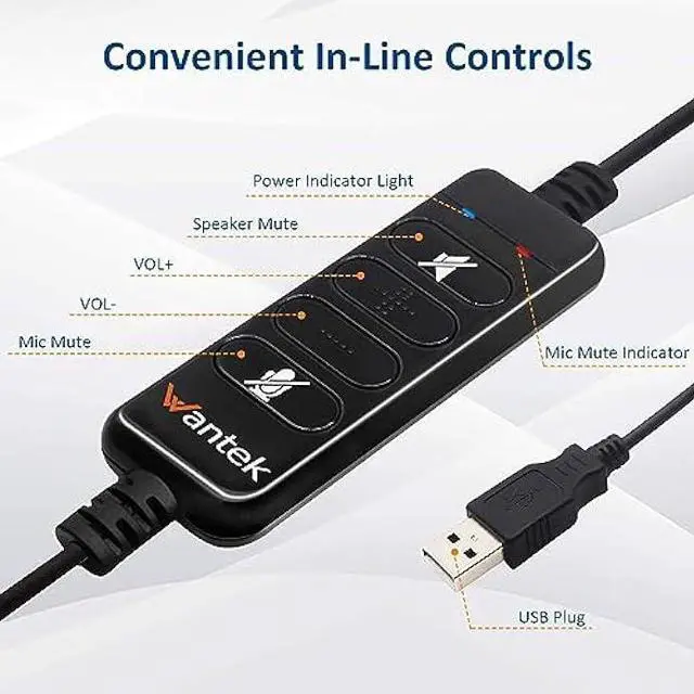 Alt view image 3 of 7 - USB Headset with Microphone Noise Cancelling & Audio Controls, Computer Headphones for PC Laptop, Business, Home Office, Call Center, Skype, Zoom, Webinar, Clear Chat, Super Light,Single
