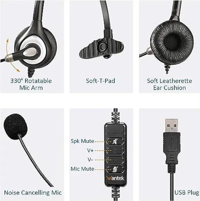Alt view image 4 of 7 - USB Headset with Microphone Noise Cancelling & Audio Controls, Computer Headphones for PC Laptop, Business, Home Office, Call Center, Skype, Zoom, Webinar, Clear Chat, Super Light,Single