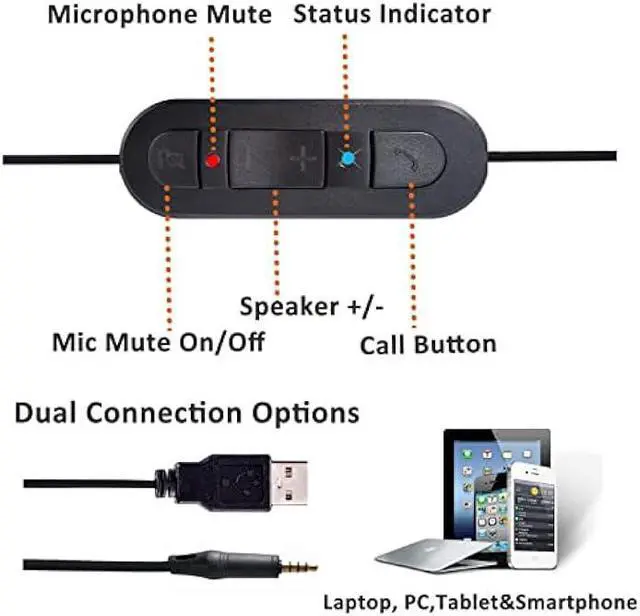 Alt view image 4 of 7 - N/X Wired USB Headset with Noise Cancelling Microphone for Laptop PC, Lightweight 3.5mm,USB-A Headphones for Call Center Office Work from Home Dragon Webinar Teams Zoom Meeting