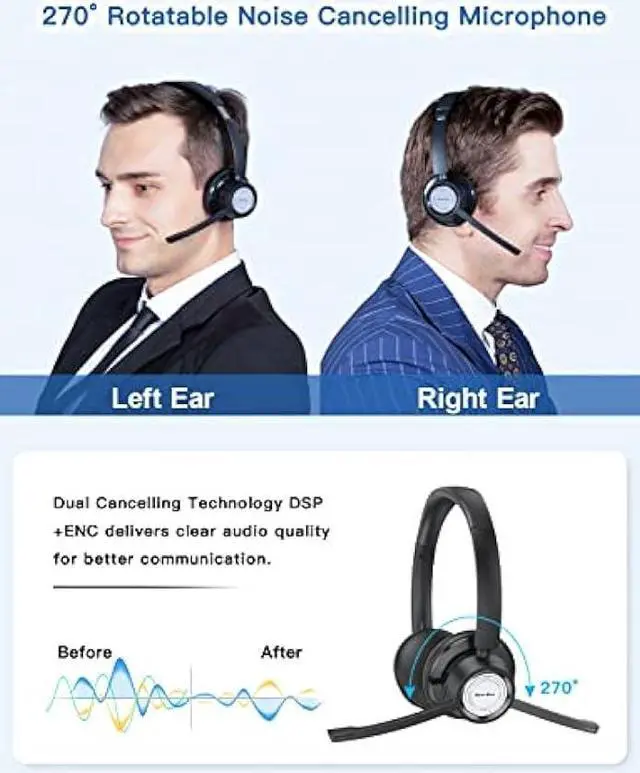 Alt view image 2 of 6 - New bee Wireless Headset Bluetooth Headset with Noise Cancelling Microphone 20hrs Talk time & Mute Button for Work/PC/Office/Zoom/Skype (Include USB Dongle)