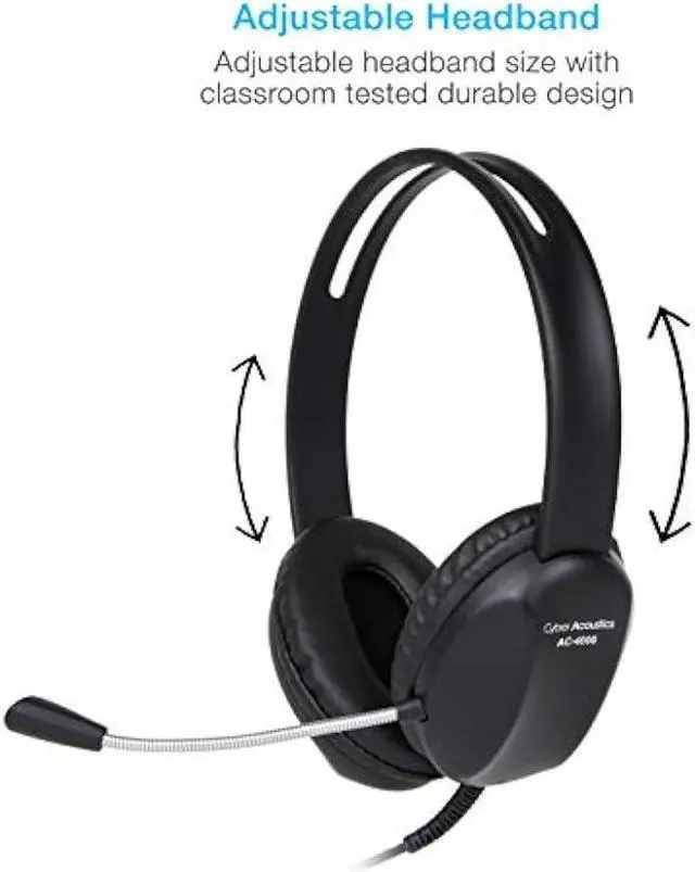 Alt view image 2 of 6 - Cyber Acoustics Stereo PC Headset (AC-4000), 3.5mm Connection, Noise Canceling Microphone for PC, Mac and, Tablets, Perfect for Classroom or Home