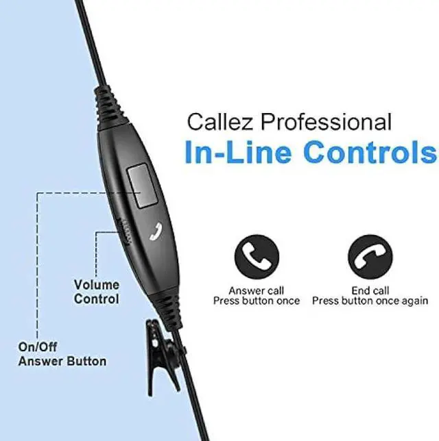 Alt view image 3 of 6 - Callez 3.5mm Cell Phone Headset, Mono Computer Headset with Noise Cancelling Microphone, Compatible with iPhone Samsung Huawei Smartphones Laptop iPad iPod Skype PC