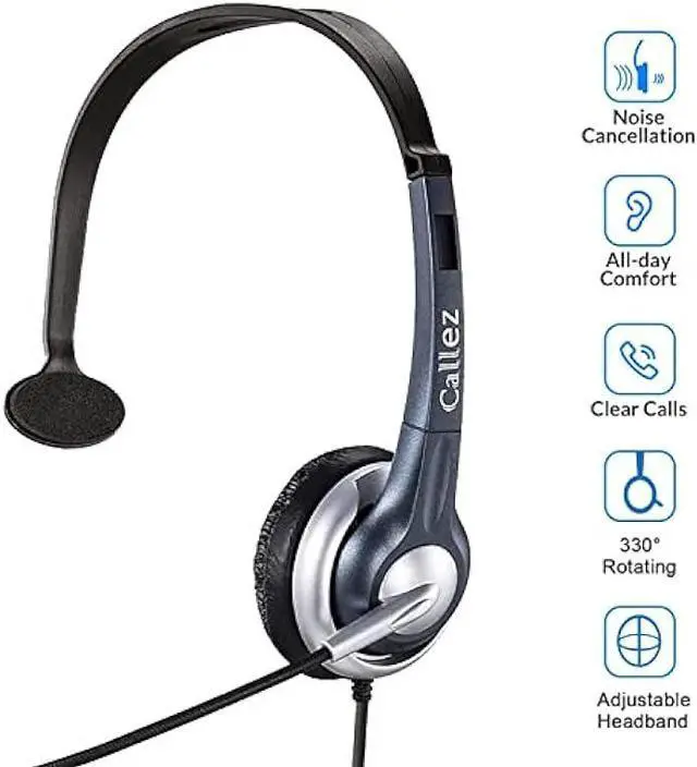 Alt view image 5 of 6 - Callez 3.5mm Cell Phone Headset, Mono Computer Headset with Noise Cancelling Microphone, Compatible with iPhone Samsung Huawei Smartphones Laptop iPad iPod Skype PC
