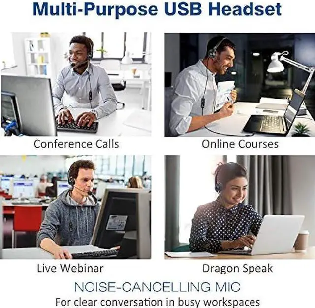 Alt view image 6 of 6 - USB Headset with Microphone Noise Cancelling & Audio Controls, Stereo Computer Headphones for Business Skype UC Lync Softphone Call Center Office, Clearer Voice, Super Light, Ultra Comfort