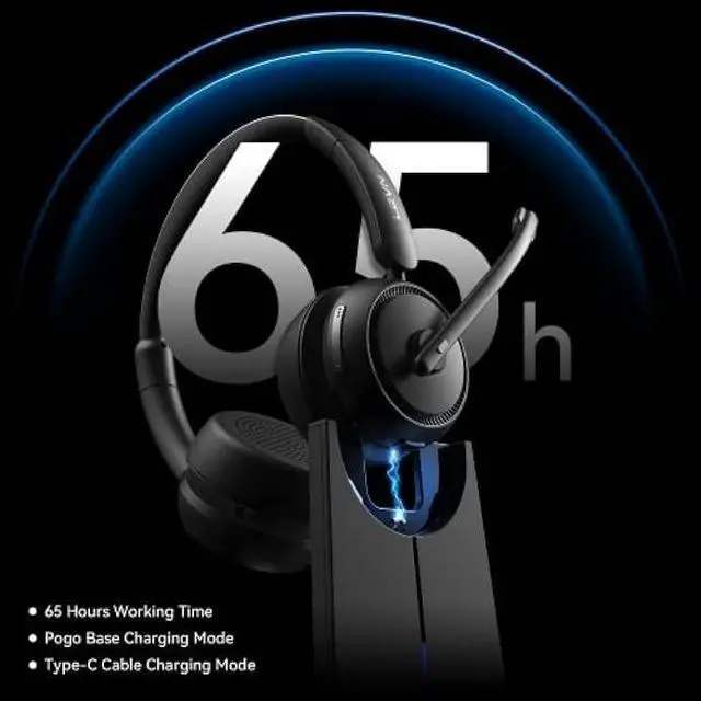 Alt view image 4 of 6 - LEVN Wireless Headset, Bluetooth Headset with Noise Canceling Microphone & Charging Base, 65 Hrs Working Time 2.4G Wireless Headset with Microphone for PC/Laptop/Computer/Remote Work/Call Center/Zoom