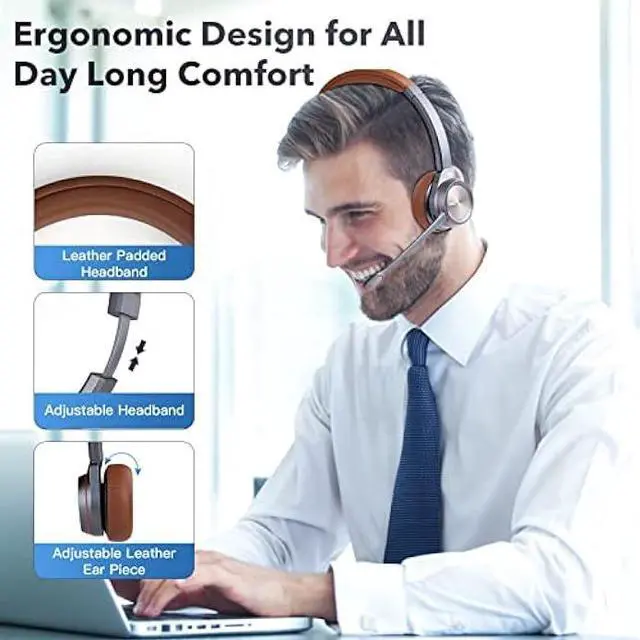 Alt view image 5 of 6 - MAIRDI Bluetooth Headset with Microphone for PC, in-Built with Bluetooth Dongle for Computer, 40H Play Time, Wireless Headset for Work Office CallCenter Telephone Microsoft Teams Skype Conference